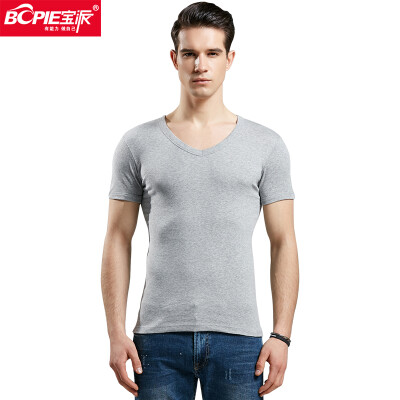 

Baopai BOPIE Mens vest Mens cotton T-shirt short-sleeved casual sports breathable bottoming shirt ash gray V-neck  16590