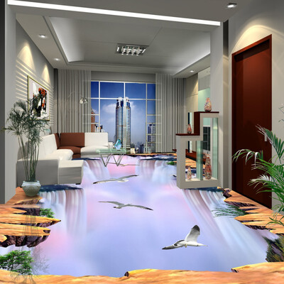 

Free shipping Waterfall Water flooring wallpaper self-adhesive custom sticker mural living room bathroom decoration 250cmx200cm