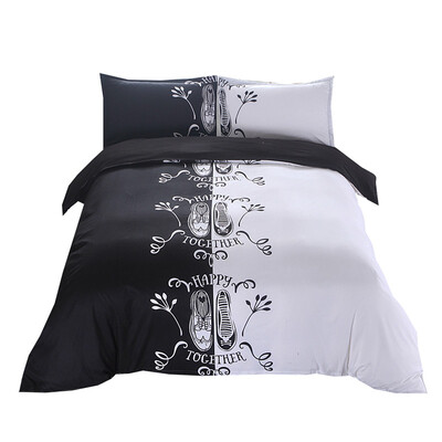 

iDouillet Happy Together Monogrammed Bedding for Couples Duvet Cover Set&2 Pillowcases Queen Size Lovers Shoes Design Black