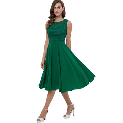 

CAZDZY Straps A-Line Lace Tea-Length Cocktail Dress