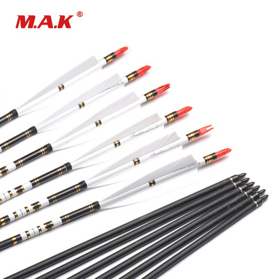 

6 pcs 80cm Spine 500 Carbon Arrows Metal OD76mm ID62mm with Turkey Feather for Practice Hunting Shooting Archery