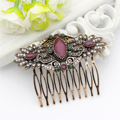 

Vintage Indian Resin Flower Hairwear Hair Comb Hair Clips Hairpins Hijab Headdress Comb Turkish Bride Jewelry Antique Gold Color