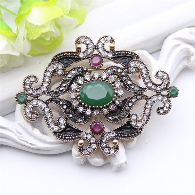 

Vintage Turkish Women Flower Resin Brooch Pin Hollow Arabesque Jewelry Antique Gold Color Corsage India Bridal Hijab Scarf Pins
