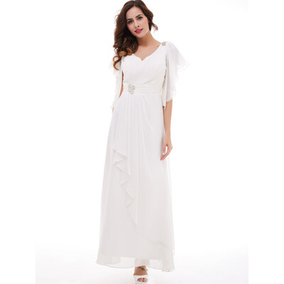 

CAZDZY Beading V-Neck Pleated Chiffon Long Evening Dress