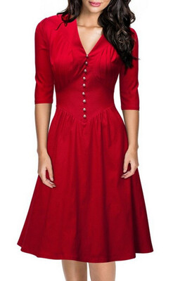 

Bigood Women Elegant 34 Sleeve V Neck Slimming Skater Dress Party Skirt