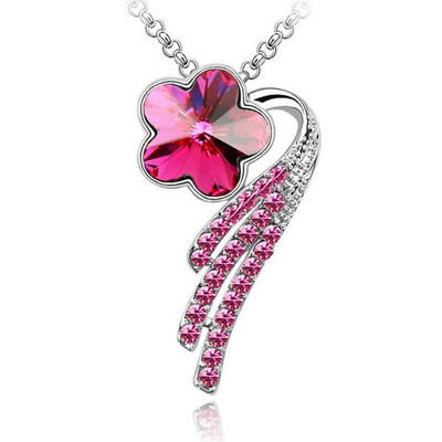 

Fashion Flower Necklace For Women Austrian Crystal Trendy Jewelry Necklaces Pendants White Gold Plated 1071