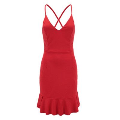 

Try Everything Women Backelss Summer Dress 2018 Cotton Red Sexy Spaghetti Strap Bandage Dresses 2018 New Arrivals With Ruffles