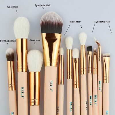 

BEILI Rosa 12 stücke Ziegenhaar Ätherisches Premium Stiftung lidschatten Erröten Pulver Textmarker Укротитель Make-Up Pinsel Set