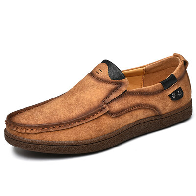 

Slip-On Shoes Men Hand Stitching Microfiber Leather Non-Slip Casual Shoes Walking Loafer