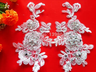 

Ручная работа кристалл блестки патчи 23 * 13 см шить на Rhinestones Ivory кружева аппликация для одежды DIY аксессуары