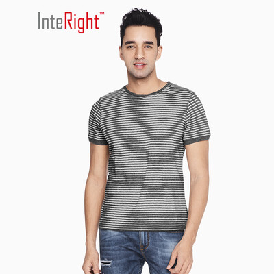

INTERIGHT Mens T-Shirt Cotton Striped Sea Soul Short Sleeve Gray Strip