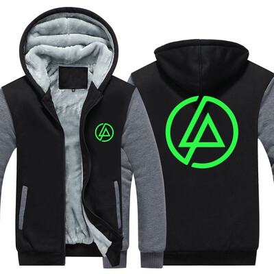 

2018 New Unisex Linkin Park Bottom white - fluorescent color at night Luminous Zipper Jacket Thicken Hoodie Coat Casual Winter Clo