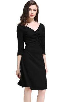 

Womens Knee-Length Ruched Bust Party Dress with 12 Sleeves