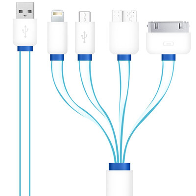 

Muyang MuYang MY-L6s Apple Andrews charge adapter multi-purpose connector multi-in one drag four anti-wound 1 meter white blue