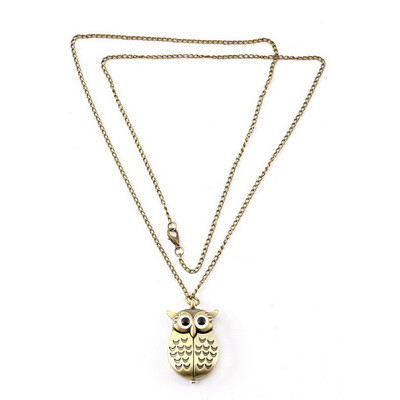 

Hot Cartoon Retro Bronze Owl Pocket Watch Sweater Chain Necklace Slide Watch
