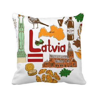 

Latvia Love Heart Landscap National Flag Square Throw Pillow Insert Cushion Cover Home Sofa Decor Gift