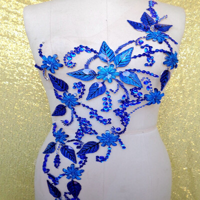 

New pure handmade rhinestones applique 6029cm royalblue sew on crystals patches trim for dress DIY accessories