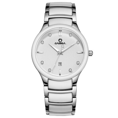 

Simple brand mens watch black&white ceramic men quartz watches with calendar waterproof male wristwatches CASIMA 6003G