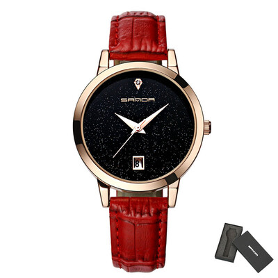 

SANDA Fashion Star Dial Women Watches Luxury Golden Leather Ladies Watch Women Dress Clock Calendar relogio feminino P194