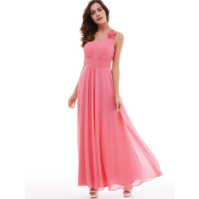 

CAZDZY Flower One-Shoulder Pleated Chiffon A-Line Evening Dress