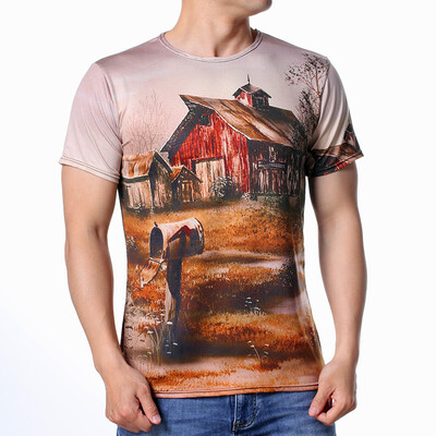 

Fashion Mens O-neck Cabin Print Pullover T-Shirts