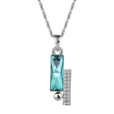 

GIFT OF LOVE strip-shaped water blue Pendant Necklace Made with Swarovski Crystals by Italy Designer