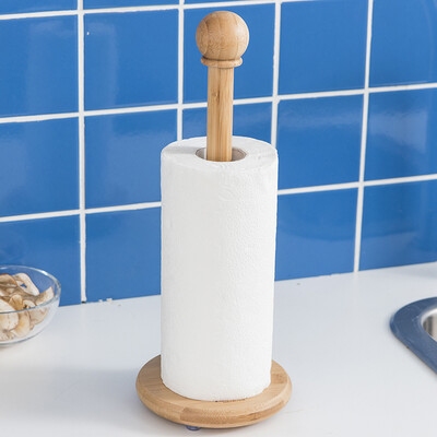 

Ou Runzhe paper towel rack kitchen storage bamboo single pole kitchen paper towel rack bathroom