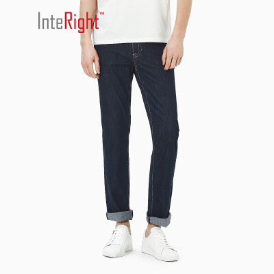 

INTERIGHT jeans mens straight color primary color comfortable&quick-drying stretch jeans dark blue 32L