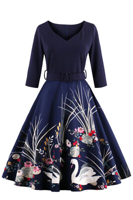 

MisShow 2017 summer woman dress plus size vintage dress 50s fudrey hepburn print robe female party retro dress Tunic Vestidos