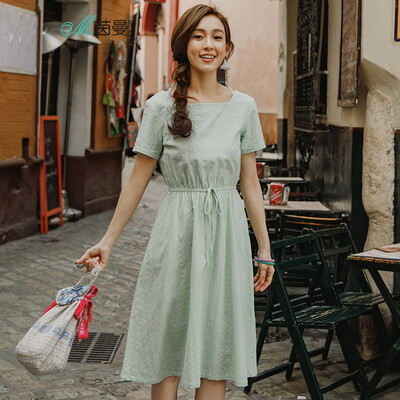 

INMAN solid color high waist dress ladies summer dress