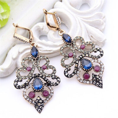 

Ethnic Turkish Women Flower Resin Long Drop Hook Earring Antique Mellow Hollow Retro Arab India Bridal Banquet Vintage Jewelry