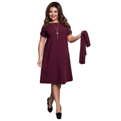

Womens Plus Size Bateau Collar Dress with Sash