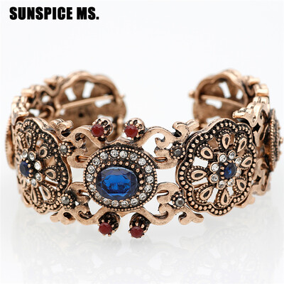 

SUNSPICE MS Vintage Turkish Women Love Bracelet Bangle Hollow Flower Cuff Pulseiras Charms Bracelet Indian Jewelry Ethnic Bijoux