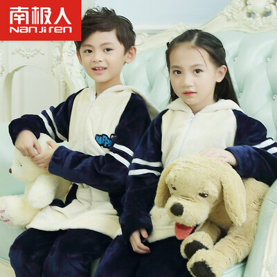 

Antarctic childrens pajamas girls parent-child home service mens flannel autumn&winter thickening set NAS5X21011-19 girls hit color zipper paragraph 10 11-12 m