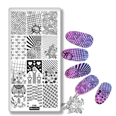 

Rose flower leaf Rectangle Nail Stamping Plates Template line grid fist Design Manicure Nail Art Image Plate