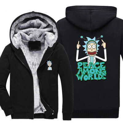 

2018 New Men Hoodies PEACE AMONG WORLDS RICK AND MORTY pattern Fleece Coat Baseball Uniform Sportswear Jacket wool