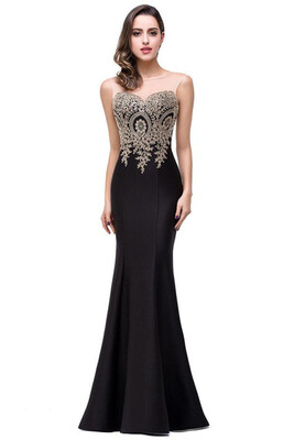 

Backless Appliques Black Mermaid Lace Long Prom Dresses