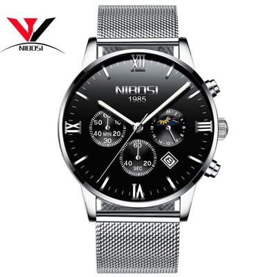 

Quartz wristwatches NIBOSI Fashion Brand Luxury Watch Men Waterproof Male Clock Luxury Mesh Band Dress Causal Men Watch Uhren