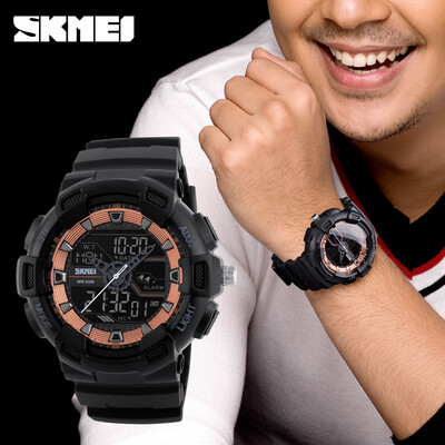 

Men Sports Watches Fashion Military Watches Dual Time Digital LED Analog Quartz Swim Wristwatch