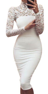 

Bigood Women Elegant Long Sleeve Lace Slimming Bodycon Dress Party Skirt