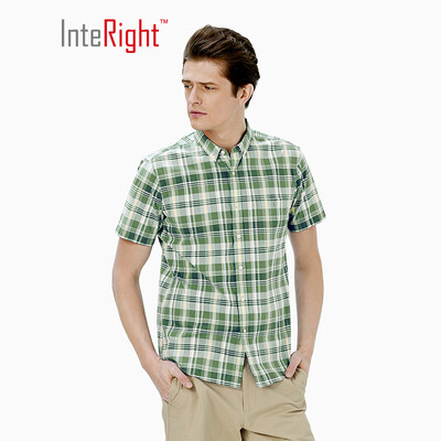 

INTERIGHT Cloud Clean Fresh Dry Plaid Casual Comfort Short Sleeve Shirt Green Yellow Grid 41 yards