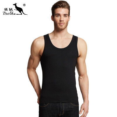 

Kangaroo DaiShu Mens Vest Round Neck Tights Sports Fitness Sweat Vest Summer Slim Fit Solid Color Cotton Undershirt Black M