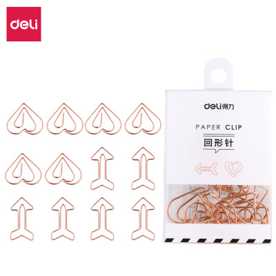 

Deli deli 12-piece arrow heart-shaped shape plating office paper clip champagne gold 0057