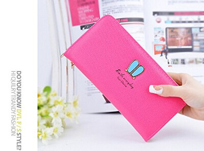 

Womens Cross Grain Long Clutch Wallet with Rabbit Ear Rivet PU Leather Wallet PU Leatherrse