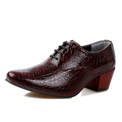 

DJSUNNYMIX Brand Mens dress shoes fashion Crocodile pattern leather pointed toe wedding shoes 7cm high heel
