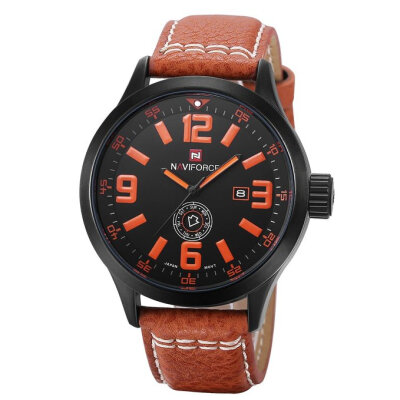 

Naviforce Mens Waterproof Quartz Wrist Watch Leather Strap Brown Black