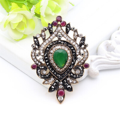

Ethnic Arab Women Resin Flower Brooch Pin Turkish Drop water Broches Antique Gold Color Vintage Jewelry lady Lapel Hijab Corsage