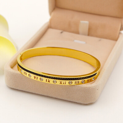 

The new black chain hollow Roman numerals with diamond bracelet women titanium steel matching bracelet jewelry