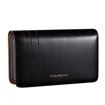 

HansBand® 2015 Hot Genuine Leather Men Wallets Business Brand Card holder Coin Purse Mens Long Zipper Wallet Leather Clutch Bag