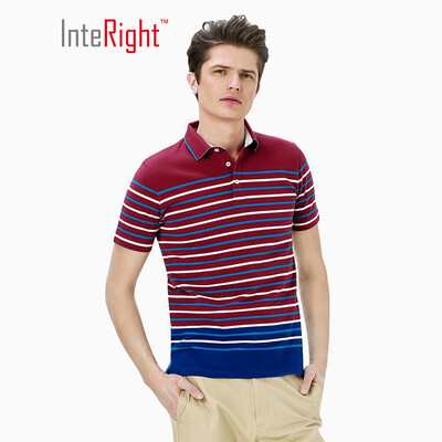 

INTERIGHT cotton polo shirt male t-shirt loop color strip short sleeve red blue strip
